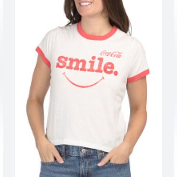 The Laundry Room Coca Cola Smile Graphic Ringer T-Shirt NWT - Picture 3 of 9